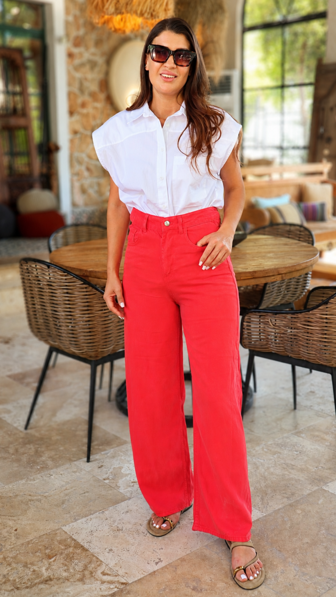 Kırmızı Tencel Jean Pantolon-1