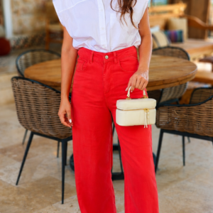 Kırmızı Tencel Jean Pantolon